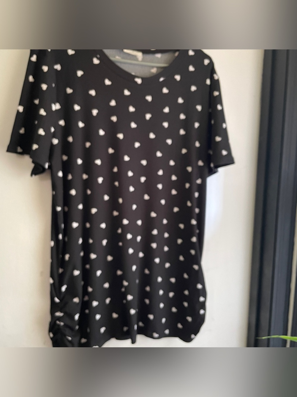 Women's Black Short Sleeve Tee with White Heart Print